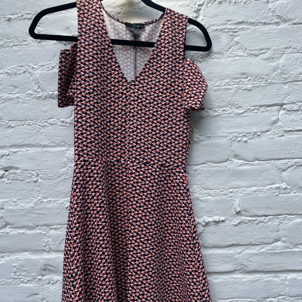 Cold shoulder printed aqua dress in an extra small